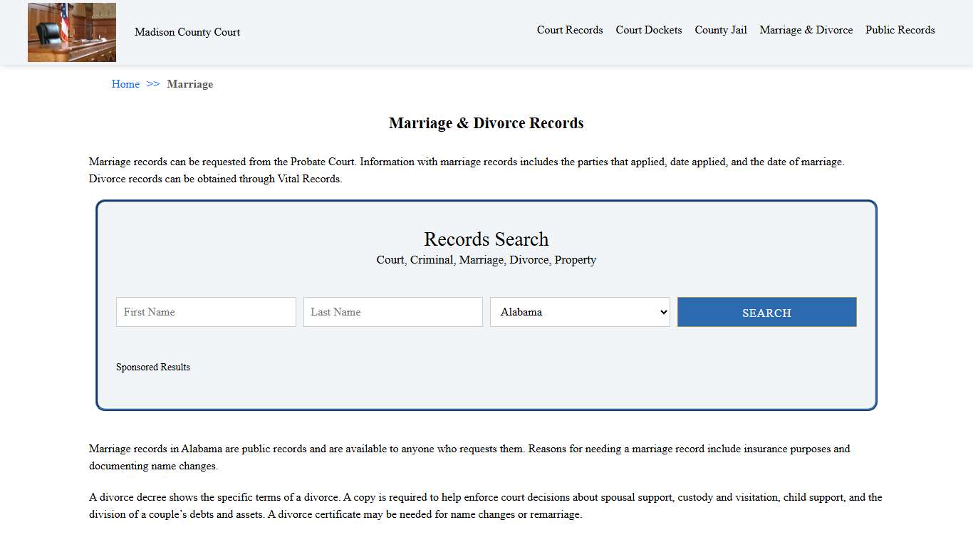 Marriage & Divorce Records | Madison County Court