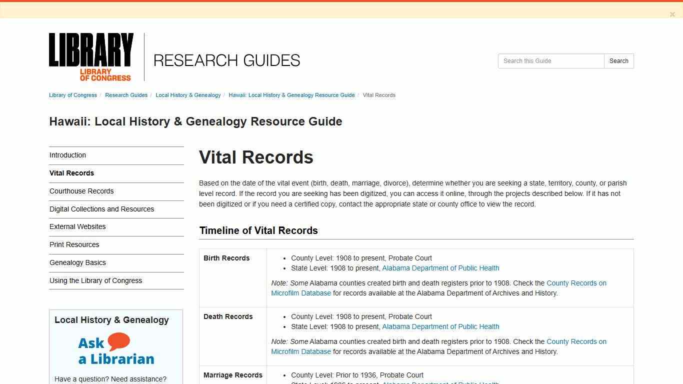 Vital Records - Hawaii: Local History & Genealogy Resource Guide - Research Guides at Library of Congress